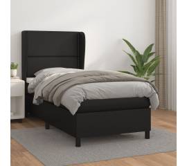 Pat box spring cu saltea, negru, 90x190 cm, piele ecologică