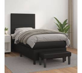 Pat box spring cu saltea, negru, 100x200 cm, piele ecologică