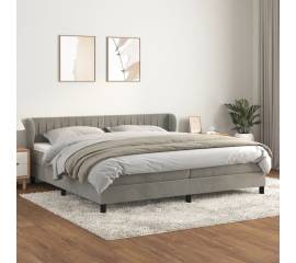 Pat box spring cu saltea, gri deschis, 200x200 cm, catifea