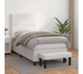 Pat box spring cu saltea, alb, 80x200 cm, piele ecologică