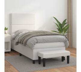 Pat box spring cu saltea, alb, 90x190 cm, piele ecologică