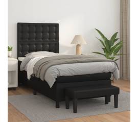 Pat box spring cu saltea, negru, 100x200 cm, piele ecologică