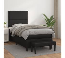 Pat box spring cu saltea, negru, 90x190 cm, piele ecologică