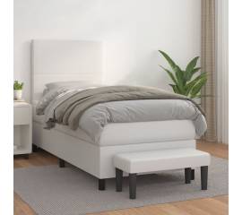 Pat box spring cu saltea, alb, 90x190 cm, piele ecologică