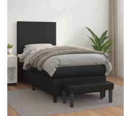 Pat box spring cu saltea, negru, 90x190 cm, piele ecologică