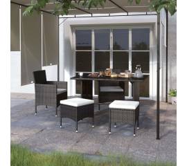 Set cu scaun de grădină și taburet, 4 piese, negru, poliratan