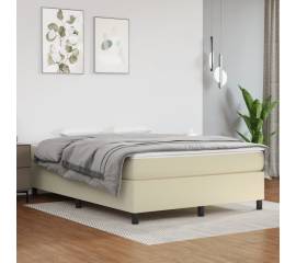 Pat box spring cu saltea, crem, 140x190 cm, piele ecologică