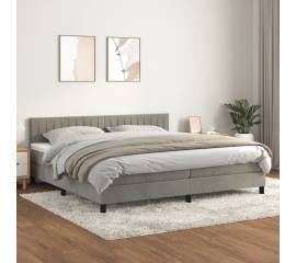 Pat box spring cu saltea, gri deschis, 200x200 cm, catifea