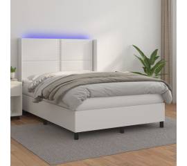 Pat box spring cu saltea, alb, 140x190 cm, piele ecologică