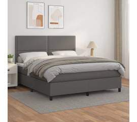 Pat box spring cu saltea, gri, 180x200 cm, piele ecologică