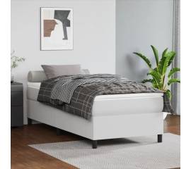 Pat box spring cu saltea, alb, 90x200 cm, piele ecologică