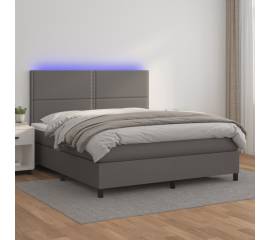 Pat cu arcuri, cu saltea & led, gri, 140x190 cm, piele eco