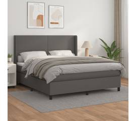 Pat box spring cu saltea, gri, 180x200 cm, piele ecologică