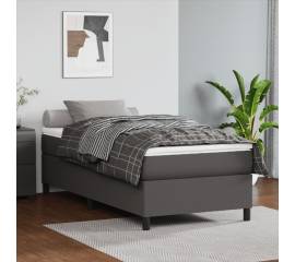 Pat box spring cu saltea, gri, 80x200 cm, piele ecologică