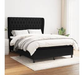 Pat box spring cu saltea, negru, 140x190 cm, textil