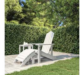 Scaun de grădină adirondack cu suport pentru picioare alb hdpe