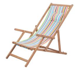 Scaun de plajă pliabil, multicolor, textil și cadru din lemn