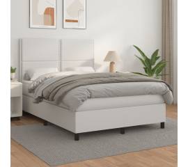 Pat box spring cu saltea, alb, 140x200 cm, piele ecologică