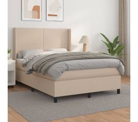 Pat box spring cu saltea, cappuccino, 140x200cm piele ecologică