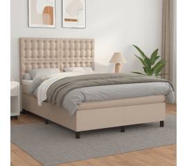 Pat box spring cu saltea, cappuccino, 140x200cm piele ecologică