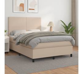 Pat box spring cu saltea, cappuccino, 140x200cm piele ecologică