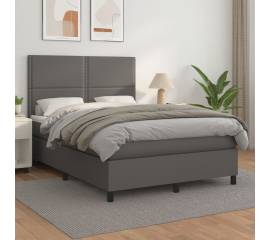 Pat box spring cu saltea, gri, 140x200 cm, piele ecologică