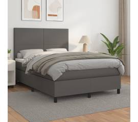 Pat box spring cu saltea, gri, 140x200 cm, piele ecologică