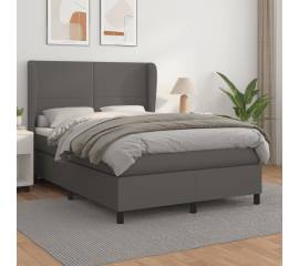 Pat box spring cu saltea, gri, 140x200 cm, piele ecologică