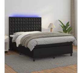 Pat box spring cu saltea, negru, 140x190 cm, piele ecologică