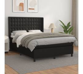 Pat box spring cu saltea, negru, 140x190 cm, piele ecologică