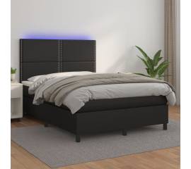 Pat box spring cu saltea, negru, 140x190 cm, piele ecologică