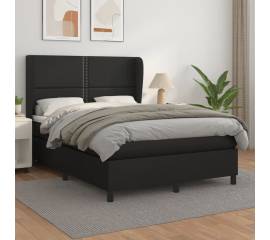 Pat box spring cu saltea, negru, 140x190 cm, piele ecologică