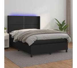 Pat box spring cu saltea, negru, 140x190 cm, piele ecologică