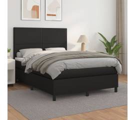 Pat box spring cu saltea, negru, 140x190 cm, piele ecologică