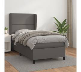 Pat box spring cu saltea, gri, 100x200 cm, piele ecologică