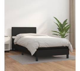 Pat box spring cu saltea, negru, 90x190 cm, piele ecologică