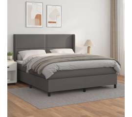 Pat box spring cu saltea, gri, 180x200 cm, piele ecologică