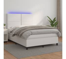 Pat box spring cu saltea, alb, 140x190 cm, piele ecologică