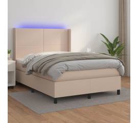 Pat box spring cu saltea, cappuccino, 140x190cm piele ecologică