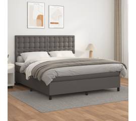 Pat box spring cu saltea, gri, 180x200 cm, piele ecologică