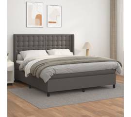 Pat box spring cu saltea, gri, 180x200 cm, piele ecologică