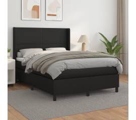 Pat box spring cu saltea, negru, 140x200 cm, piele ecologică