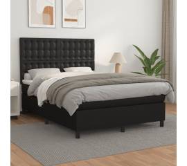 Pat box spring cu saltea, negru, 140x200 cm, piele ecologică