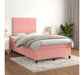 Pat box spring cu saltea, roz, 120x200 cm, catifea