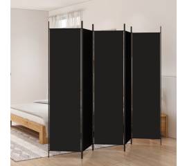 Paravan de cameră cu 5 panouri, negru, 250x200 cm, textil