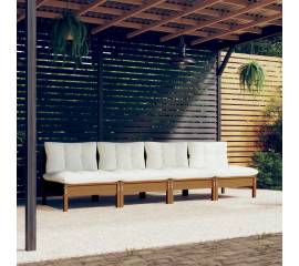 Canapea de grădină cu 4 locuri, cu perne crem, lemn masiv pin