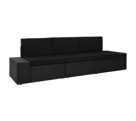Canapea modulară cu 3 locuri, negru, poliratan