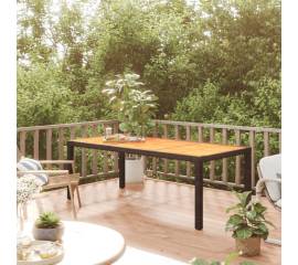 Masă grădină, negru, 190x90x75 cm, poliratan și lemn de acacia