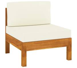 Canapea de mijloc cu perne alb crem, lemn masiv de acacia