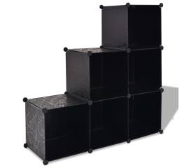 Dulap de depozitare tip cub, 6 compartimente, negru